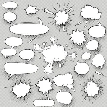Set of collection comic style speech bubbles and elements with halftone shadows 스톡 일러스트