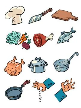 Set collection cooking kitchen spices food condiments Stock Illustration