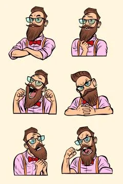 Set collection different emotions. Stylish bearded hipster with Stock-Illustration