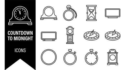 SET Collection of diverse timekeeping icons including mantel clock, pocket .. Stock Illustration