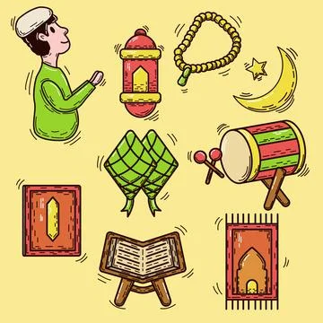 Set Collection flat Ramadhan Doodle Stock Illustration