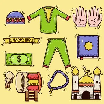 Set Collection flat Ramadhan Doodle Stock Illustration