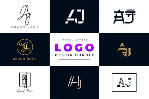 Set of collection Initial Letters AJ Logo Design. Stock Illustration