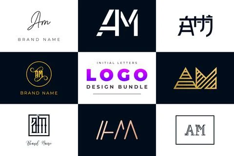 Set of collection Initial Letters AM Logo Design. Stock Illustration