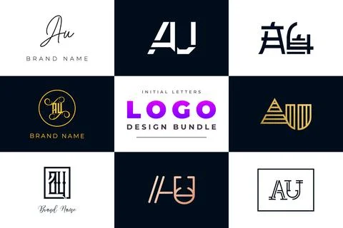 Set of collection Initial Letters AU Logo Design. Stock Illustration