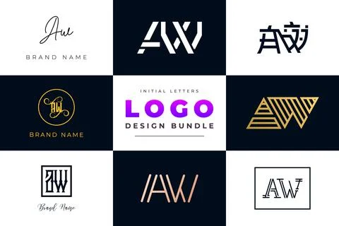 Set of collection Initial Letters AW Logo Design. Stock Illustration
