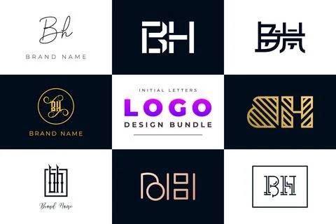 Set of collection Initial Letters BH Logo Design. Stock Illustration
