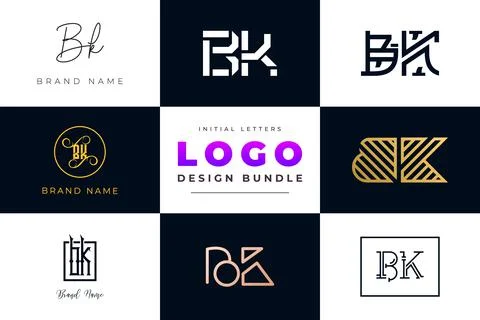 Set of collection Initial Letters BK Logo Design. Stock Illustration