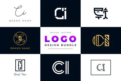 Set of collection Initial Letters CI Logo Design. Stock Illustration