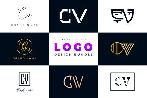 Set of collection Initial Letters CV Logo Design. Stock Illustration