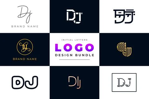 Set of collection Initial Letters DJ Logo Design. Stock Illustration
