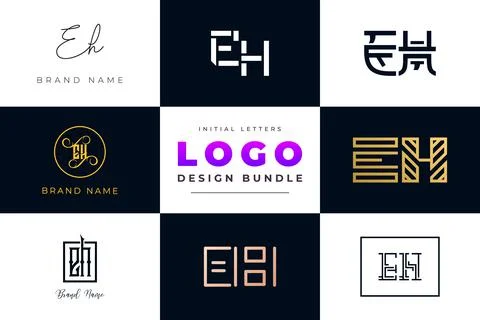 Set of collection Initial Letters EH Logo Design. Stock Illustration