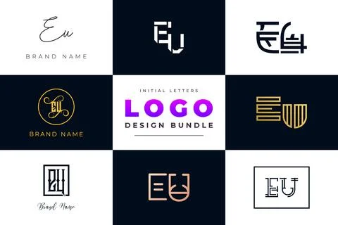 Set of collection Initial Letters EU Logo Design. Stock Illustration