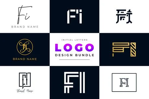 Set of collection Initial Letters FI Logo Design. Stock Illustration
