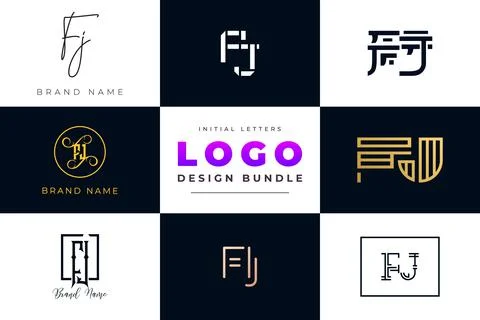Set of collection Initial Letters FJ Logo Design. Stock Illustration