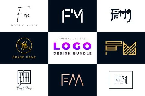 Set of collection Initial Letters FM Logo Design. Stock Illustration