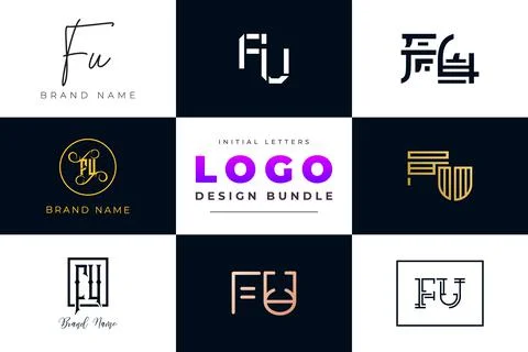 Set of collection Initial Letters FU Logo Design. Stock Illustration