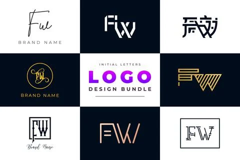 Set of collection Initial Letters FW Logo Design. Stock Illustration