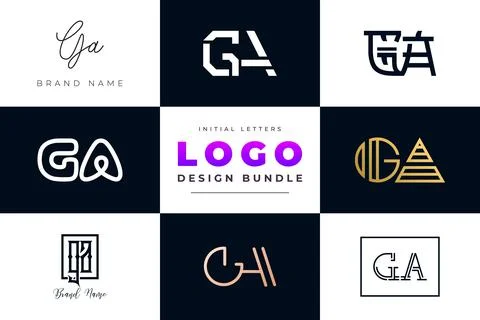 Set of collection Initial Letters GA Logo Design. Stock Illustration