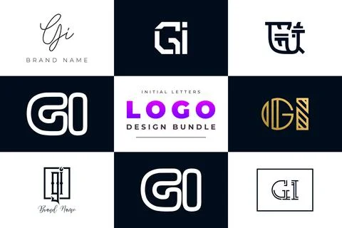 Set of collection Initial Letters GI Logo Design. Stock Illustration