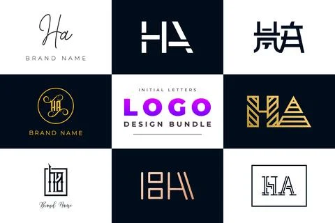 Set of collection Initial Letters HA Logo Design. Stock Illustration