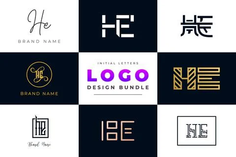 Set of collection Initial Letters HE Logo Design. Stock Illustration