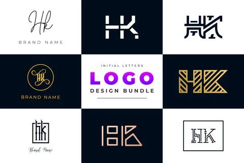 Set of collection Initial Letters HK Logo Design. Stock Illustration