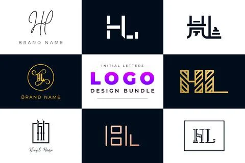 Set of collection Initial Letters HL Logo Design. Stock Illustration
