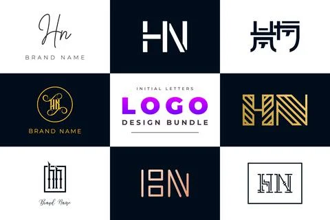 Set of collection Initial Letters HN Logo Design. Stock Illustration