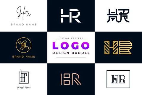 Set of collection Initial Letters HR Logo Design. Stock Illustration