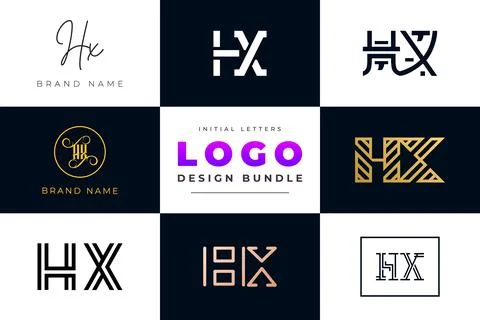 Set of collection Initial Letters HX Logo Design. Illustrazione stock