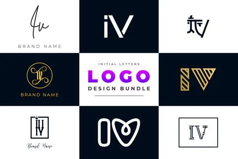 Set of collection Initial Letters IV Logo Design. Stock Illustration