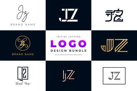 Set of collection Initial Letters JZ Logo Design. Illustrazione stock