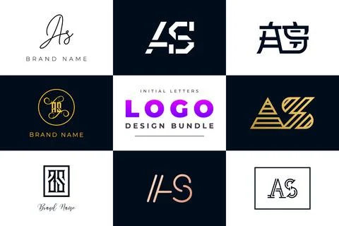 Set of collection Initial Letters AS Logo Design. Stock Illustration