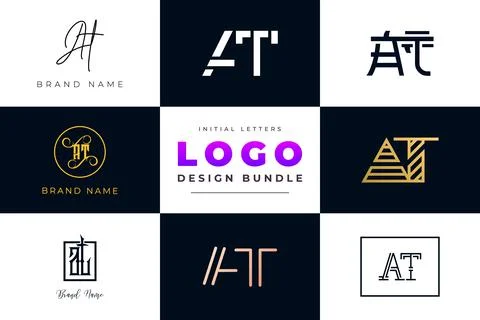 Set of collection Initial Letters AT Logo Design. Stock Illustration