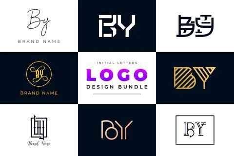 Set of collection Initial Letters BY Logo Design. Stock Illustration