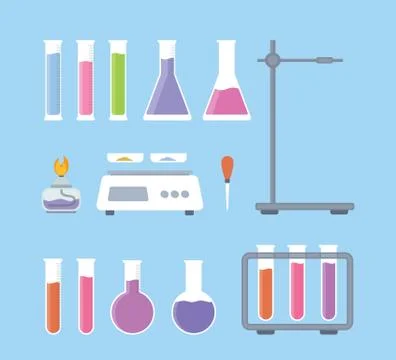 Set collection of laboratory science tools with various shape and object with Stock-Illustration