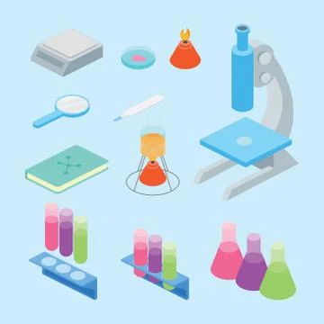 Set collection of laboratory science tools with isometric or isometry 3d styl Illustrazione stock