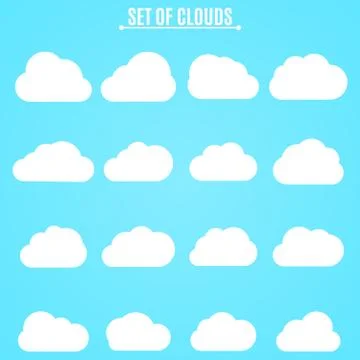 Set. Collection of light clouds of white in the blue sky. Vector illustrati.. Stock Illustration