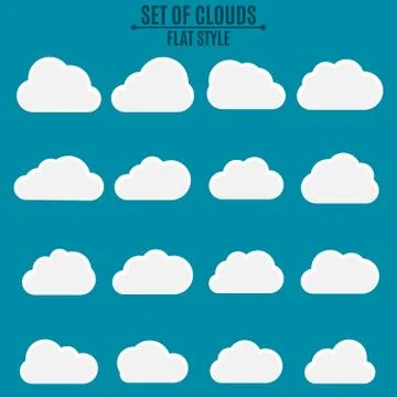 Set. A collection of light clouds of white on a dark background. Vector ill.. 스톡 일러스트