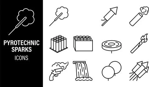 SET Collection of pyrotechnic sparks and fireworks icons, including sparkle.. Stock Illustration