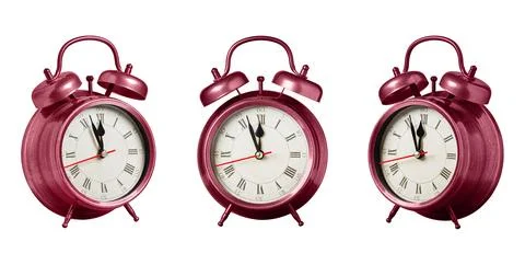 Set collection retro clock, watch, pointer clock, Red color alarm clock on is Stock Illustration