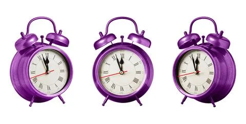 Set collection retro clock, watch, pointer clock, Pink color alarm clock on i Stockfoto's