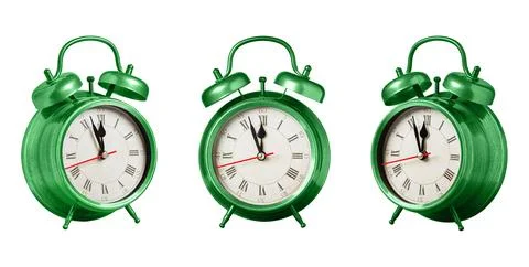 Set collection retro clock, watch, pointer clock, Green color alarm clock o.. Stock Photos