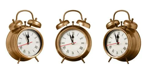 Set collection retro clock, watch, pointer clock, Brown color alarm clock on  Stock Photos