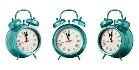 Set collection retro clock, watch, pointer clock, Blue color alarm clock on.. Stock Photos