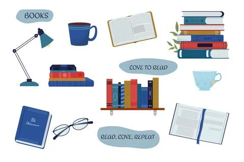 Set, collection stack of books isolated Stock Illustration