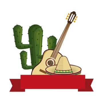Set collection traditional mexican elements with cactus Stock Illustration