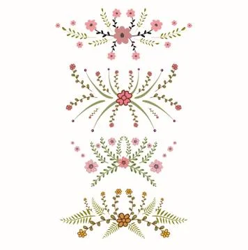 Set Collection of Vintage Ornament Elements with flowers Stock Illustration