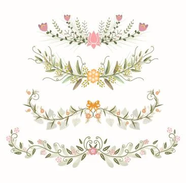 Set Collection of Vintage Ornament Elements with flowers Stock Illustration
